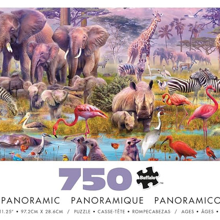 Buffalo Games - Panoramic Series - Jan Patrik Krasny - Africa Panoramic - 750 Piece Jigsaw Puzzle for Adults - Challenging Puzzle Perfect for Game Nights - Finished Size is 38.25 x 11.25