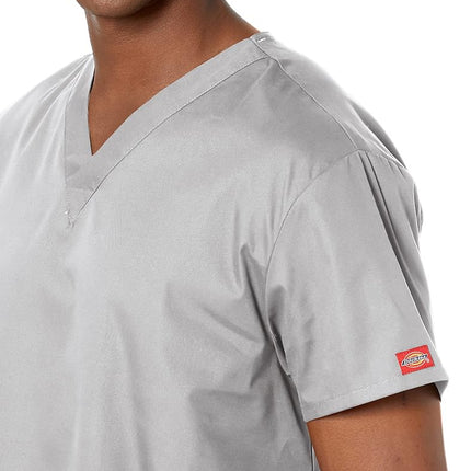 Dickies Men's Signature V-Neck Scrubs Shirt Medical, Grey, S