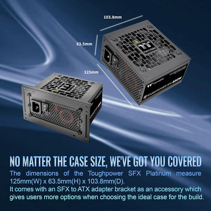 Thermaltake Toughpower SFX 850W 80Plus Platinum ATX 3.1 Standard Power Supply; 450W 12V-2x6 Connector Included; Full Modular; 90mm FDB Fan; PS-STP-0850FNFAPU-1; 7 Year Warranty