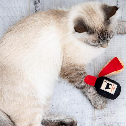 Set de 2 juguetes de queso y vino para gatos Pearhead – Juguetes de peluche con hierba gatera, arrugas y cascabel, juguetes interactivos para gatos de interior para el Día de San Valentín