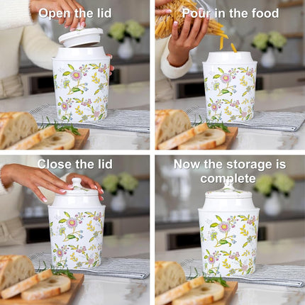 25DOL 60 Ounce Kitchen Ceramic Canister with Lid - Large Air Tight Coffee Grounds Container with Elegant Floral Pattern - Great Airtight Flour Jar, Tea Canister & Cute Cookie Jar