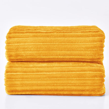 BEDELITE Ribbed Mustard Yellow Fleece Throw Blanket for Couch, 50x70 Inch