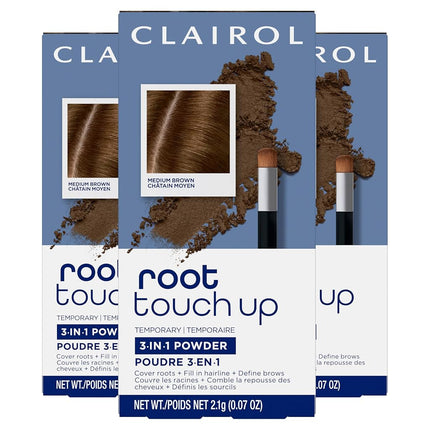 Clairol Temporary Root Touch-up Concealing Powder, Shade Medium Brown, 3 Count