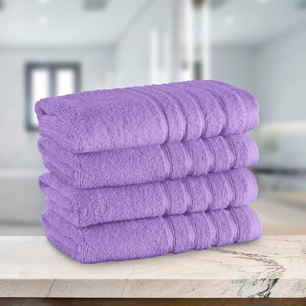 Elegant Comfort 100% Turkish Cotton 4 Lines Viscose Stripe Luxury 4 Pack Hand Towel Set - Ultra Absorbent and Soft 16 x 28 Inch Premium Hotel Spa Quality Towels for Everyday Bath Use, Lilac