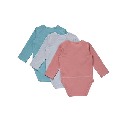 Hanes Unisex Baby Pure Comfort Long Sleeve Bodysuits, Infant Bodysuits, Boys & Girls, 3-pack, Grey/Rust/Blue, 12 MONTHS