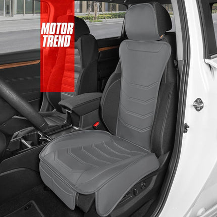 Motor Trend LuxeFit Solid Gray Seat Covers for Cars Trucks Van SUV (2 Pack), Premium Faux Leather Car Seat Covers, Easy to Install Automotive Seat Covers with Storage Pockets, Fits Most Vehicles