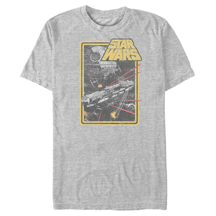 Camiseta de manga corta STAR WARS para hombre, talla grande, con estampado de halcón espacial, color gris jaspeado, talla 2XL grande y alta
