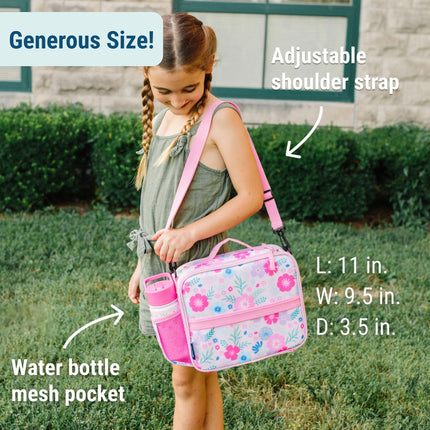 Wildkin Kids ECO rPET Insulated Lunch Box – Keeps Food Hot or Cold, Easy-Clean Lining, Mesh Pockets & BPA-Free – Boys & Girls, Ideal for School, Travel & Daycare – Pink Floral