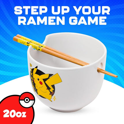 Silver Buffalo Pokémon Pikachu, Ramen Bowl with Chopsticks, 20oz