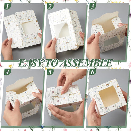 Chivertion 50 Pcs Wild Flower Cookie Box with Window Wildflower Small Bakery Boxes Cake Treat Containers for Pastry Donuts Macaroon Wedding Bridal Shower Birthday Party Favors