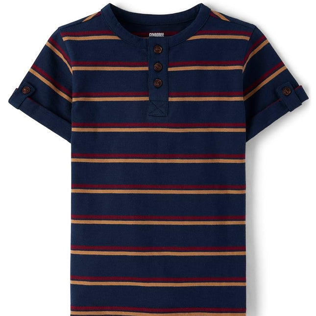 Gymboree,and Toddler Short Sleeve Henley T-Shirt,Maroon Smoke,3T, Tidal Striped, 4T