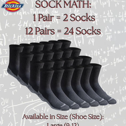 Dickies Men's Dri-tech Moisture Control Mid-Crew Comfort Length Socks, Available in M-XL (6, 12 Pairs), Comfort Length Black (12 Pairs), Large