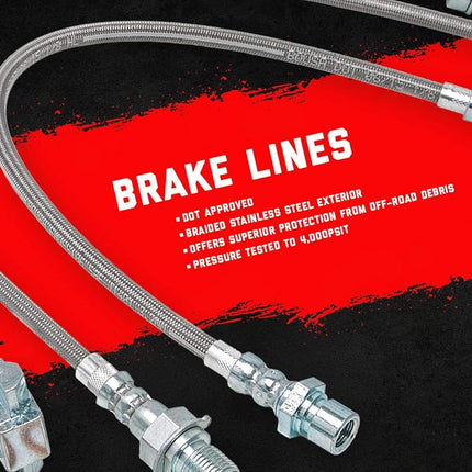 Rough Country Stainless Brake Lines for 1987-2006 Jeep Wrangler TJ/YJ/XJ - 89715, Front/Rear, Stainless