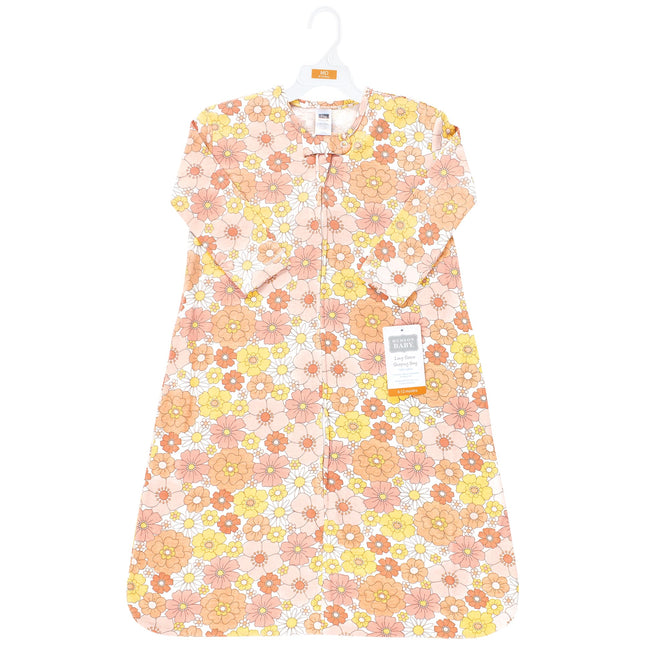Hudson Baby Saco de Dormir de Jersey de Algodón de Manga Larga Unisex para Bebés, Saco, Manta, Paz Amor y Flores, 6-12 Meses