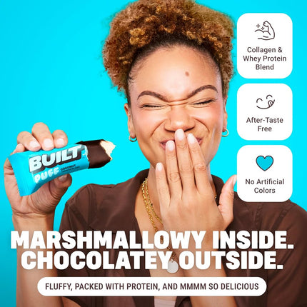 Built Bar 12 Pack High Protein and Energy Bars- Low Carb, Low Calorie, Low Sugar-Covered in 100% Real Chocolate - Delicious, Healthy Snack - Gluten Free (Coconut Puff)