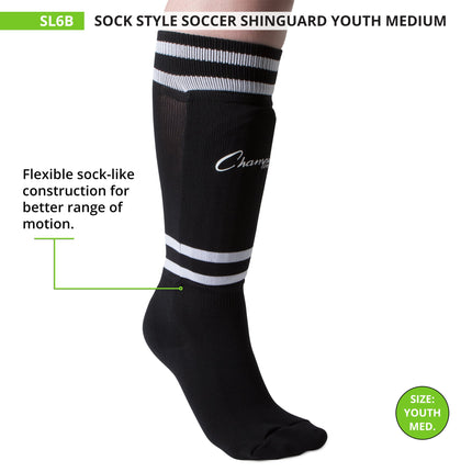 Champion Sports Espinilleras de fútbol estilo calcetín para jóvenes - Edades 6-8 (Negro)