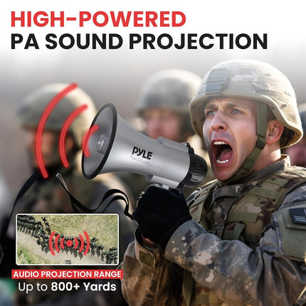 Pyle 30W Megaphone Bullhorn Speaker – Portable Handheld PA System with Siren Alarm & Voice Mode, Adjustable Volume, Battery Powered Loudspeaker with 730m Range – Silver