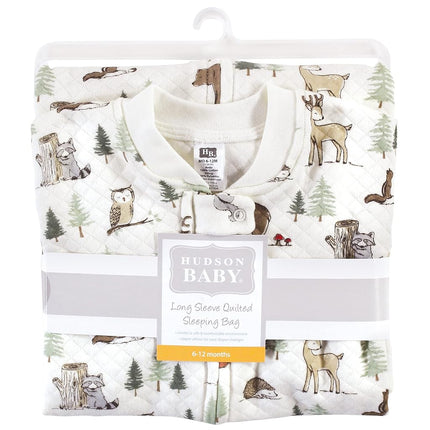 Hudson Baby Unisex Baby Premium Quilted Long Sleeve Sleeping Bag and Wearable Blanket, Forest Animals, 12-18 Months
