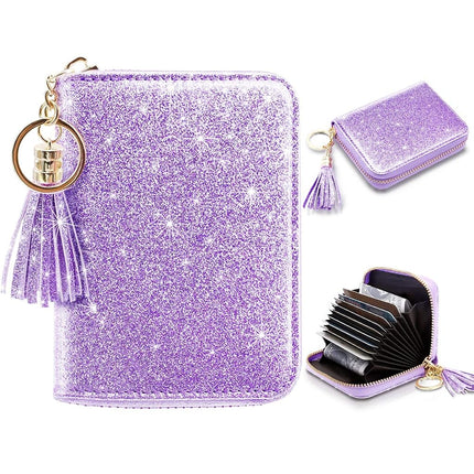 Coco Rossi Women's Small Credit Card Wallet RFID Glitter Cute Credit Card Holder Wallets for Women, A Glitter Purple, S, Travel Wallet