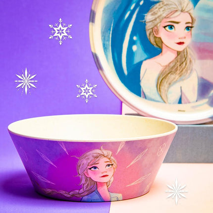 Juego de vajilla infantil de 3 piezas de Zak Designs Disney Frozen 2, plato, cuenco y vaso de melamina y bambú duraderos y sostenibles son perfectos para la hora de la cena en familia (Anna, Elsa, Olaf)