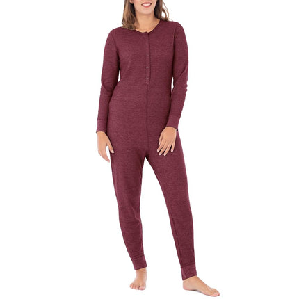 Traje térmico Union Suit de microgofrado prémium Fruit of the Loom para mujer, Merlot Heather, 4X