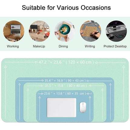 Dual Sided Desk Pad, Large Desk Mat, Waterproof Desk Blotter Protector Mouse Pad, PU Leather Desk Pad Large for Keyboard and Mouse -120cmx 60cm, Lake Green+Blue