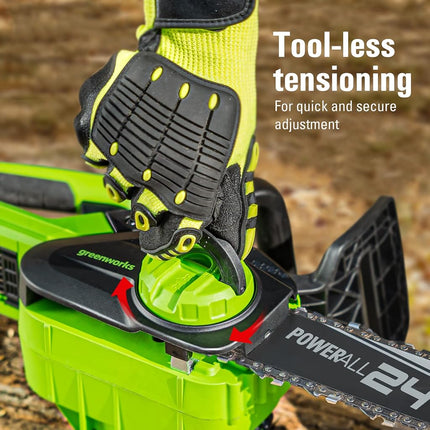 Greenworks 24V 10" Cordless Compact Chainsaw (Great for Storm Clean-Up, Pruning, and Firewood), 2.0Ah Battery and Charger Included