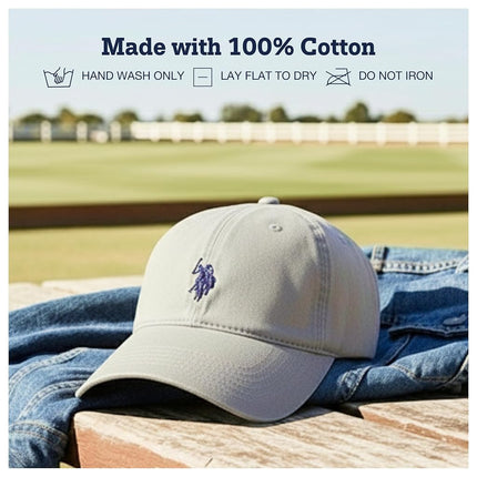 U.S. Polo Assn. Gorra de béisbol de algodón de sarga lavada ajustable para hombre con logotipo de pony y visera curvada, gris claro, talla única