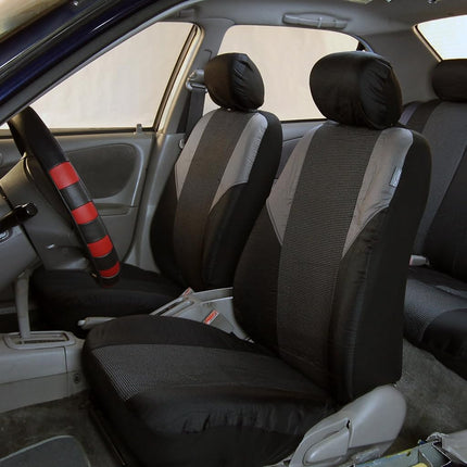 FH Group Fundas de Asiento de Coche de Tela Entrelazada de Tres Filas para 7 Plazas Compatibles con Airbag y Asiento Trasero Dividido - Ajuste Universal para Coches, Camionetas y SUVs Gris/Negro