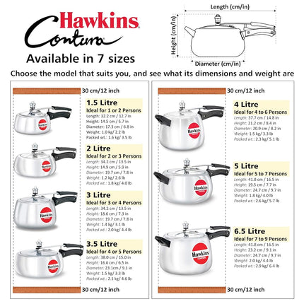 Hawkins Contura Pressure Cooker, 2 Litre Capacity