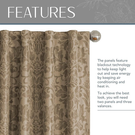 Elrene Home Fashions 20862ELR Antonia Blackout Rod Pocket/Back Tab Window Curtain Panel,Taupe,52" X 108