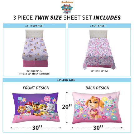 Paw Patrol Girls Kids Bedding Super Soft Microfiber Sheet Set, Twin, (Official) Nickelodeon Product by Franco
