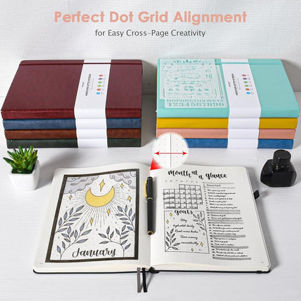 Bullet Dotted Journal, 312 Numbered Pages Leather Dot Grid Notebook, B5