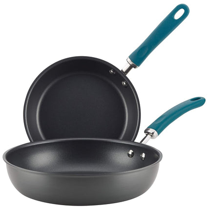 Juego de sartenes antiadherentes de aluminio anodizado duro Rachael Ray Create Delicious, 24 cm y 30 cm, gris