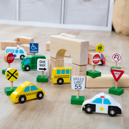 Melissa & Doug 3177 599038323477 Vehículos de madera y tráfico 6 coches y 9 señales, multicolor, 1 unidad