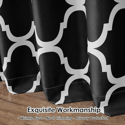 Melodieux Moroccan Fashion Thermal Insulated Room Darkening Blackout Grommet Curtains for Living Room, 42 by 96 Inch, Black (2 Panels)