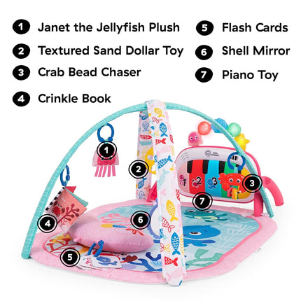 Baby Einstein Ocean Explorers 4-in-1 Play Gym & Tummy Time Mat, Baby Play Mat with Kick Piano, Music & Language Discovery, Sensory Toys, Lights & Sounds, for Newborns & Up, Pink (Jellyfish Jamboree)