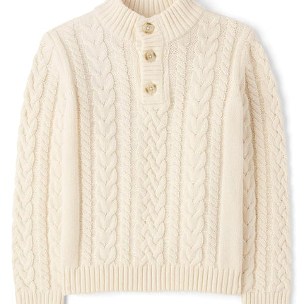 Gymboree Boys' and Toddler Quarter Button Cable Knit Pullover Sweater, White Cable, 4T