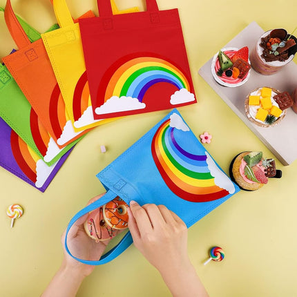 ANECO 24 Pieces Rainbow Non-Woven Bags Tote Gift Bags Rainbow Party Bags Birthday Bags with Handles for Party Favors, 8 by 8 Inches, 6 Colors