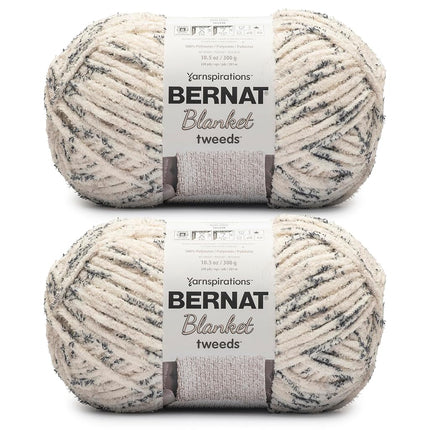 Bernat Blanket Tweeds Ivory Tweed Yarn - 2 Pack of 10.5oz/300g - Polyester - #6 Super Bulky - 220 Yards - Knitting, Crocheting, Crafts & Amigurumi, Chunky Chenille Yarn