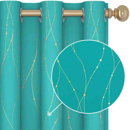 Deconovo Blackout Curtains Golden Wave Line with D