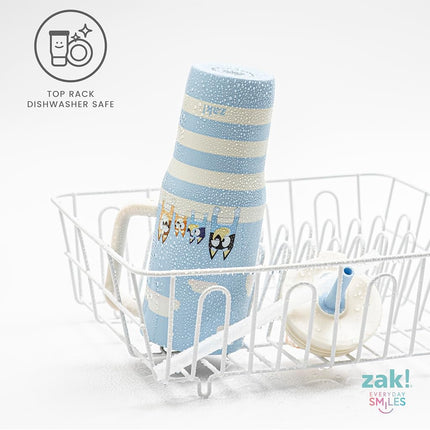 Zak Designs Bluey Sutton Travel Tumbler for On The Go, 30oz Stainless Steel with Vacuum Insulation, Silicone Straw, and Carry Handle for Cold Drinks (Bluey, Bingo, Bandit, Chilli)