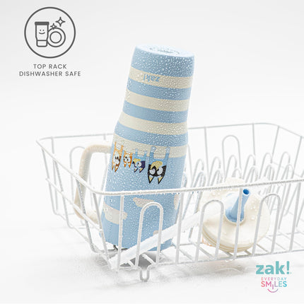 Vaso de viaje Sutton de Bluey de Zak Designs para llevar, de acero inoxidable de 887 ml con aislamiento al vacío, pajita de silicona y asa para bebidas frías (Bluey, Bingo, Bandit, Chilli)