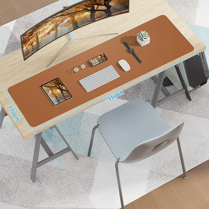 Leather Desk Pad Protector,Mouse Pad,Office Desk Mat, Non-Slip PU Leather Desk Blotter,Large Desk mat,Waterproof Keyboard mat for Office/Home/Decor (Light Brown,55" x 17")