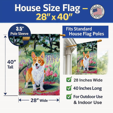Caroline's Treasures Corgi Springtime in the Garden Flag Canvas House Size