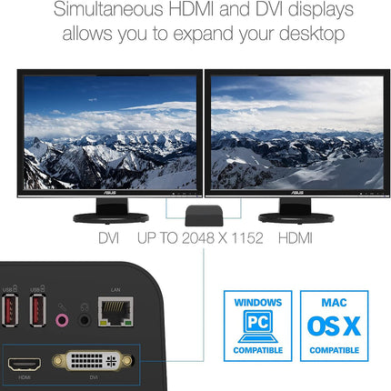 SABRENT Docking Station With Power Supply and Stand for PC and Laptops, Dual Video Outputs (HDMI and DVI), Ethernet Adapter, Audio, 4 USB 3.2 Ports, 2 USB Fast Charging Ports