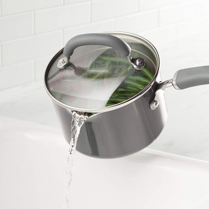Rachael Ray Create Delicious Nonstick Sauce Pan/Saucepan with Straining and Lid, 3 Quart, Teal Shimmer