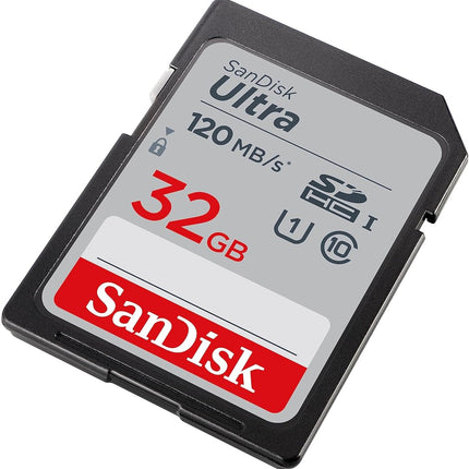 SANDISK Ultra SD Card 32GB, memory card up to 120MB/s, Class 10, UHS-I, V10, Full HD video support, durable shock, water x-ray proof, Triple pack