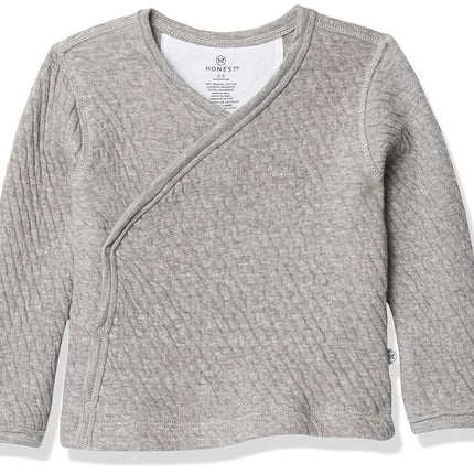 HonestBaby Baby Organic Cotton Matelasse Side-Snap Kimono Top, Gray Heather, Newborn