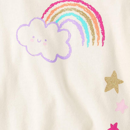 The Children's Place Baby Girls' and Toddler Short Sleeve Everyday Casual Knit Shirt, Rainbow 4-Pack, 12-18 Months